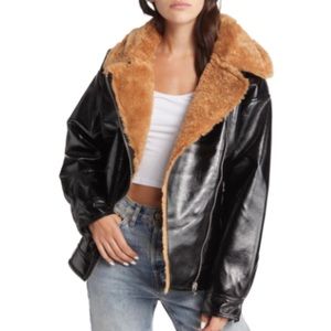Topshop Fur Lined Leather Jacket